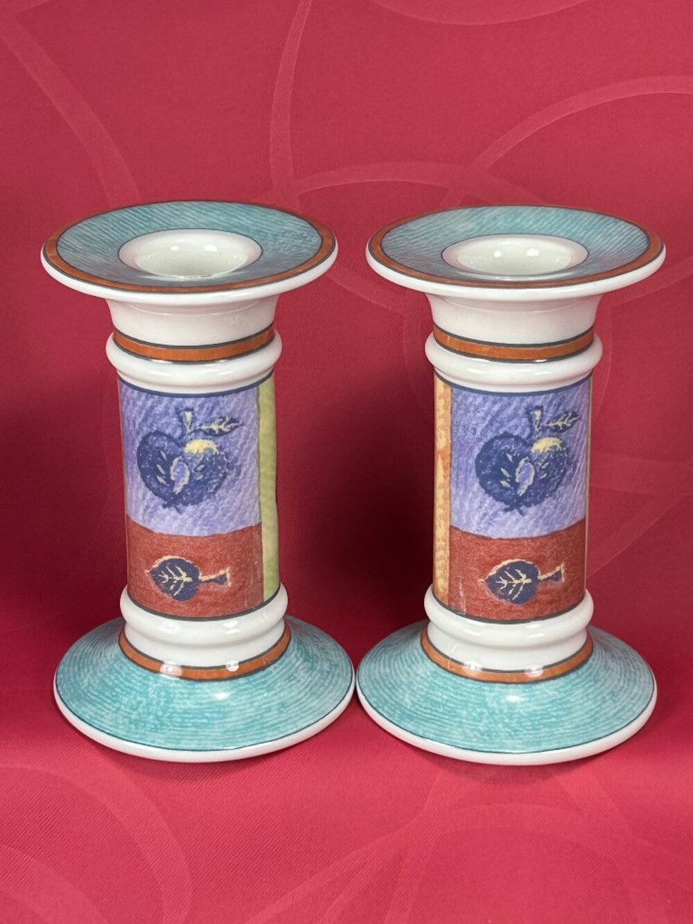 Rare find. Pair of colorful candle holders. Royal Doulton Trailfinder.